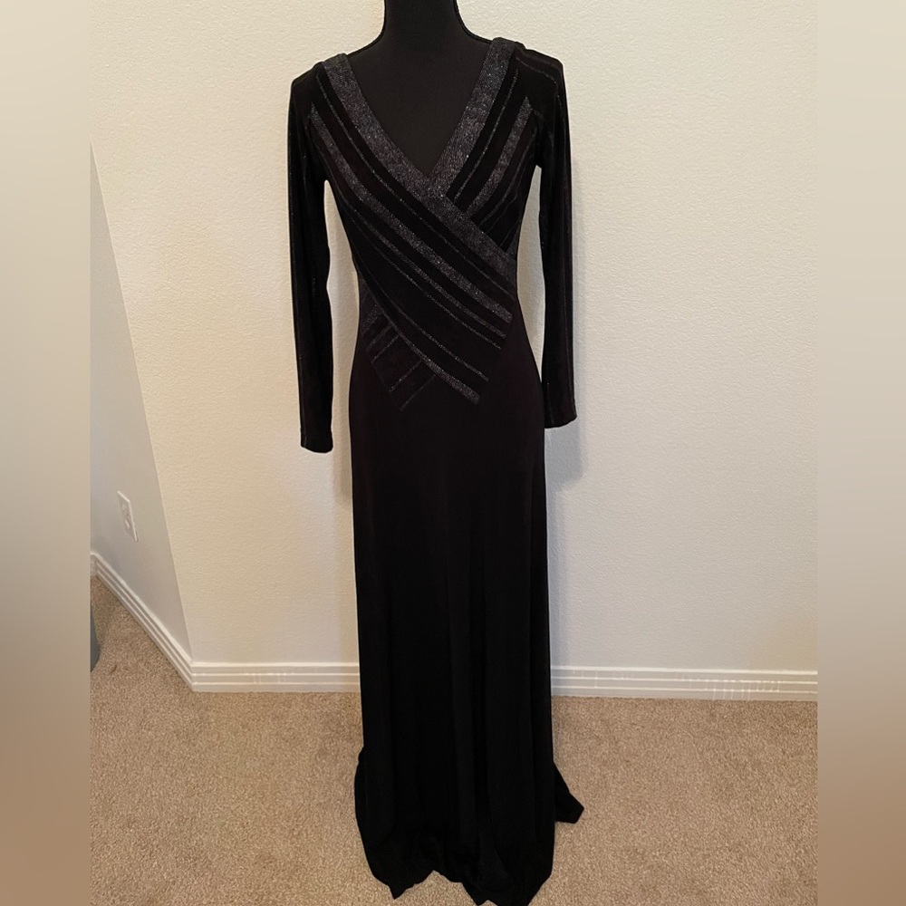 TADASHI maxi dress evening gown black occasion size M made in USA vintage
